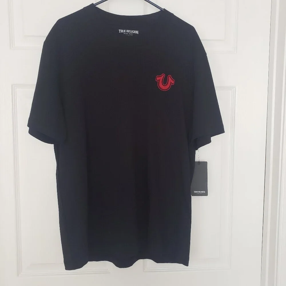 True Religion Men's Embroidered Horseshoe Heavy‎ T-Shirt Black Sz LG New w/Tags